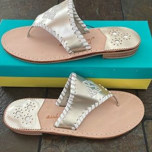 Jack Rogers Monogrammed RSM Light Gold Sandals- brand New in Box- 8M